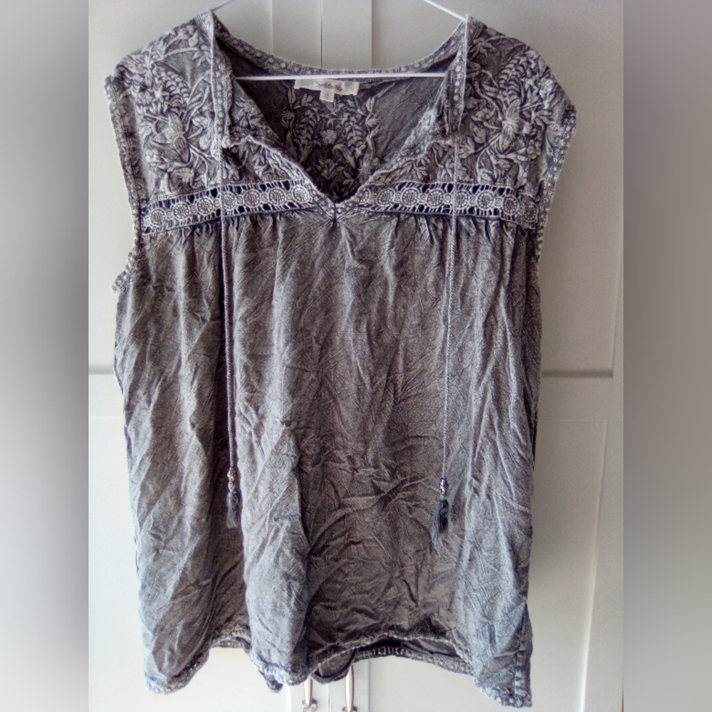 Solitaire Sleeveless Tank Top Gray Distressed Stonewashed Size 1X